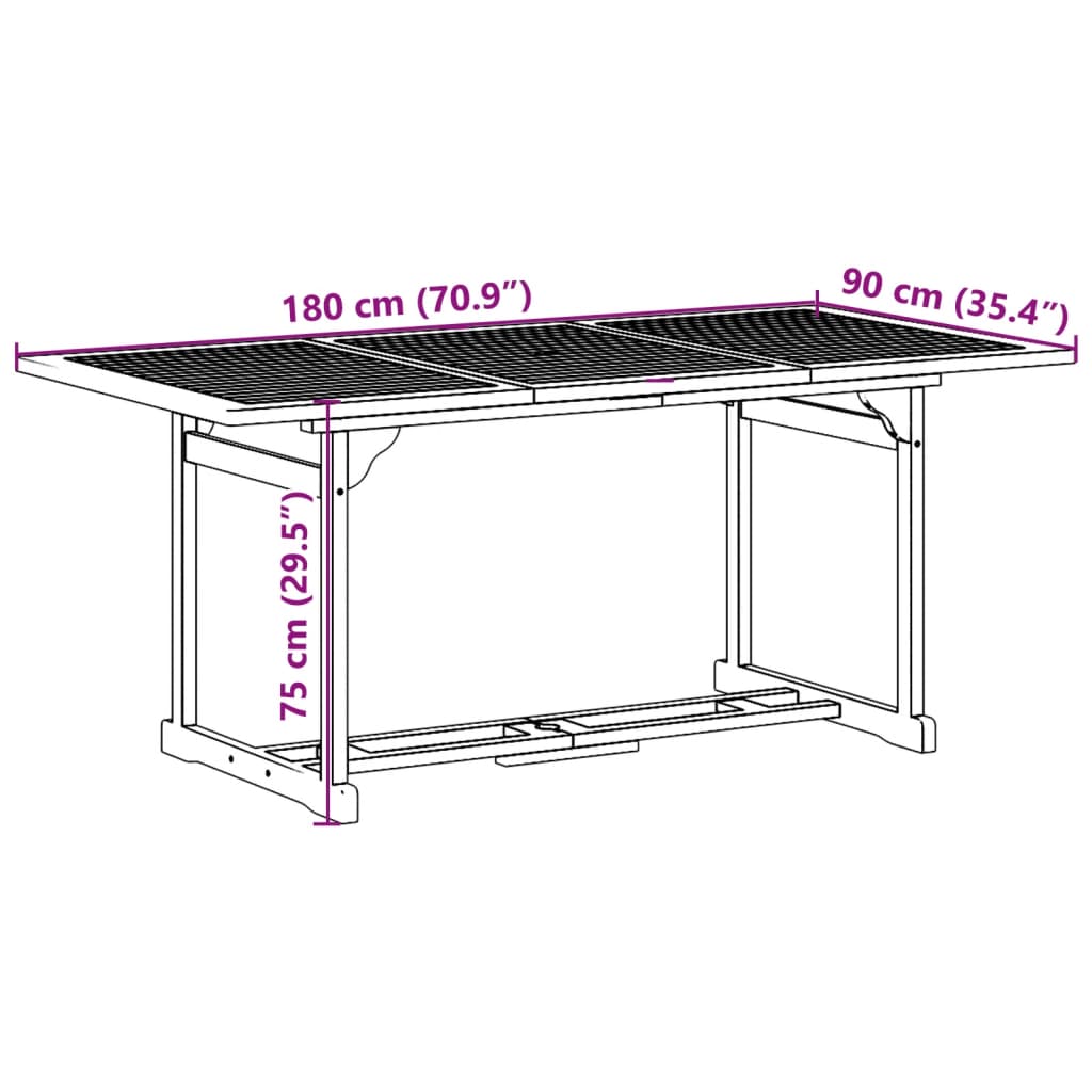 vidaXL spisebordssæt til haven 7 dele 180x90x75 cm massivt akacietræ