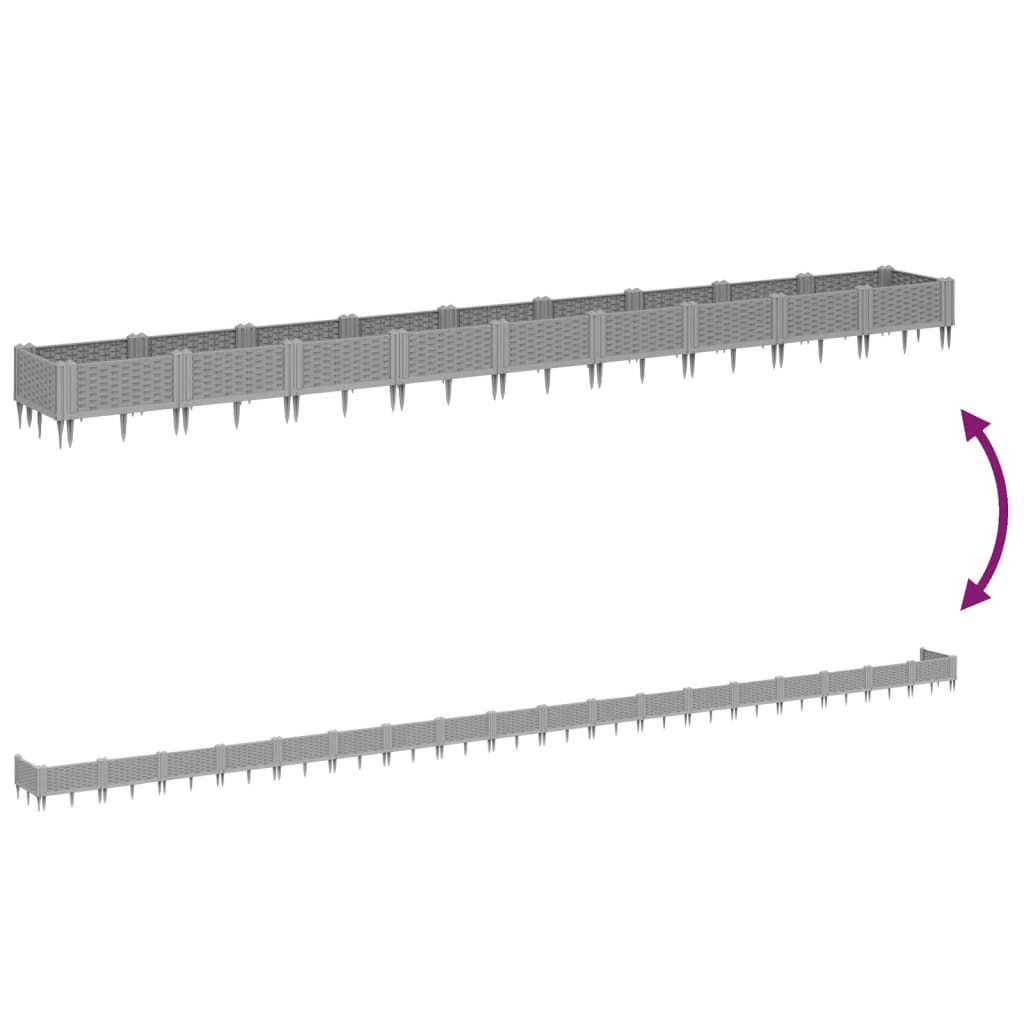 vidaXL plantekasse med spyd 362,5x42,5x28,5 cm PP lysegrå