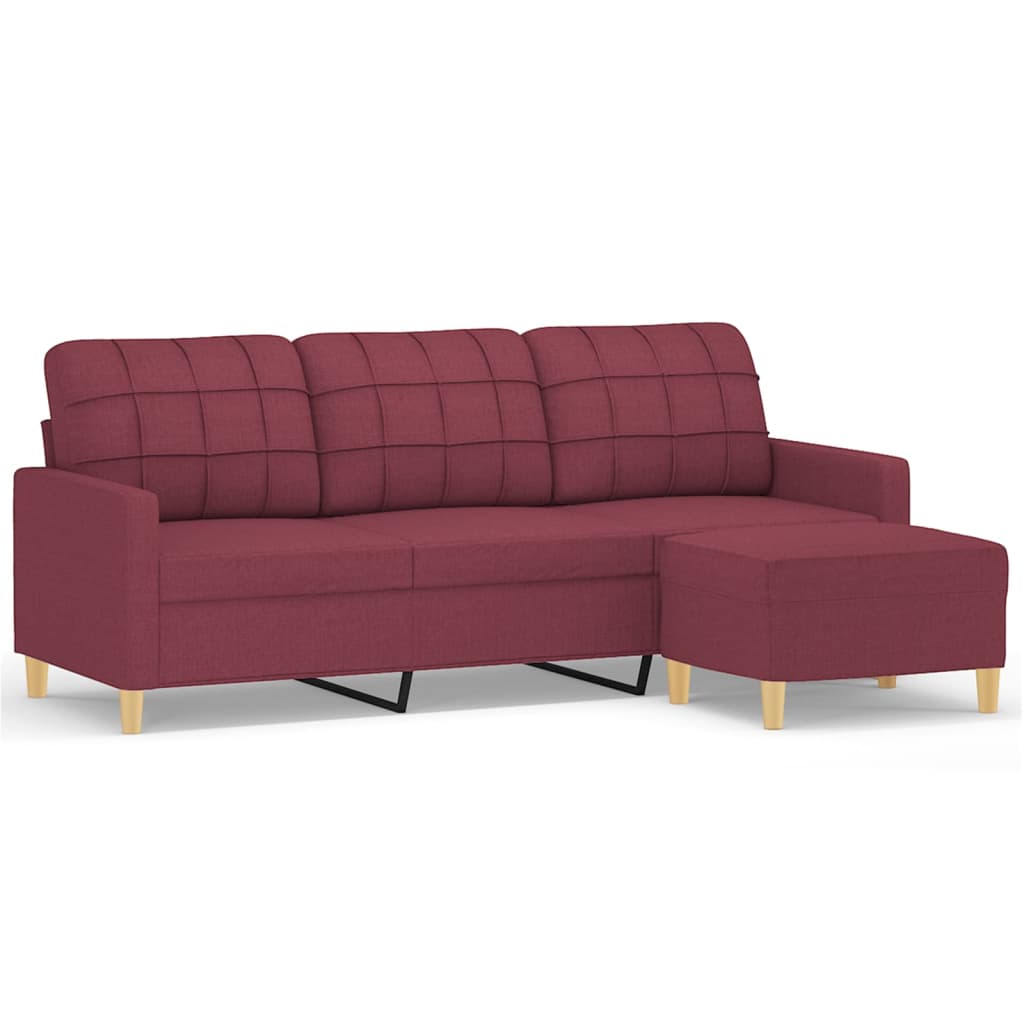 vidaXL 3-personers sofa med fodskammel 180 cm stof Vinrød