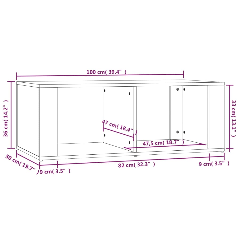 vidaXL sofabord 100x50x36 cm konstrueret træ brun egetræsfarve