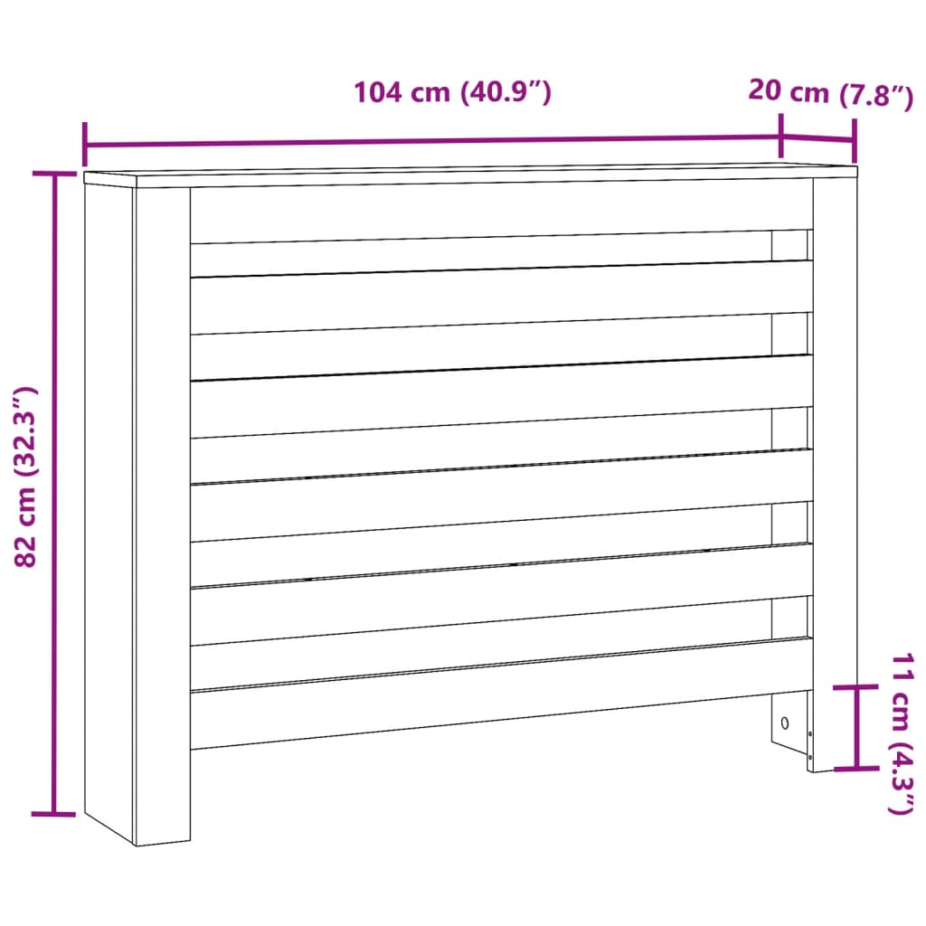 vidaXL radiatorskjuler 104x20x82 cm konstrueret træ betongrå