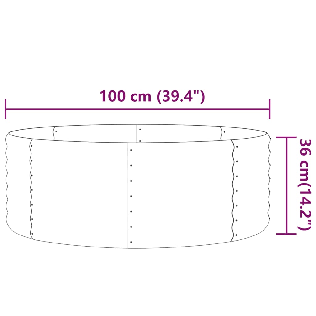 vidaXL plantekasse 100x100x36 cm pulverlakeret stål sølvfarvet