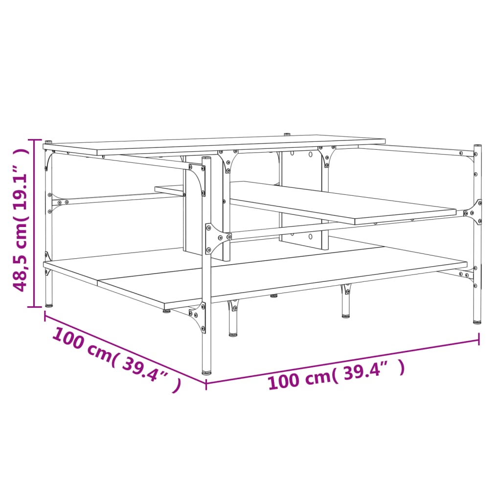 vidaXL sofabord 100x100x48,5 cm konstrueret træ grå sonoma-eg