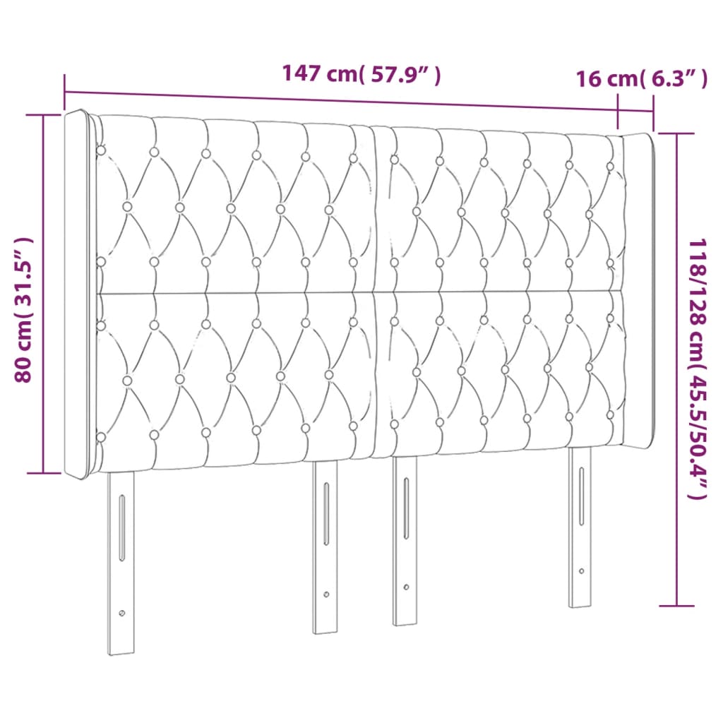 vidaXL sengegavl med LED-lys 147x16x118/128 cm stof mørkebrun