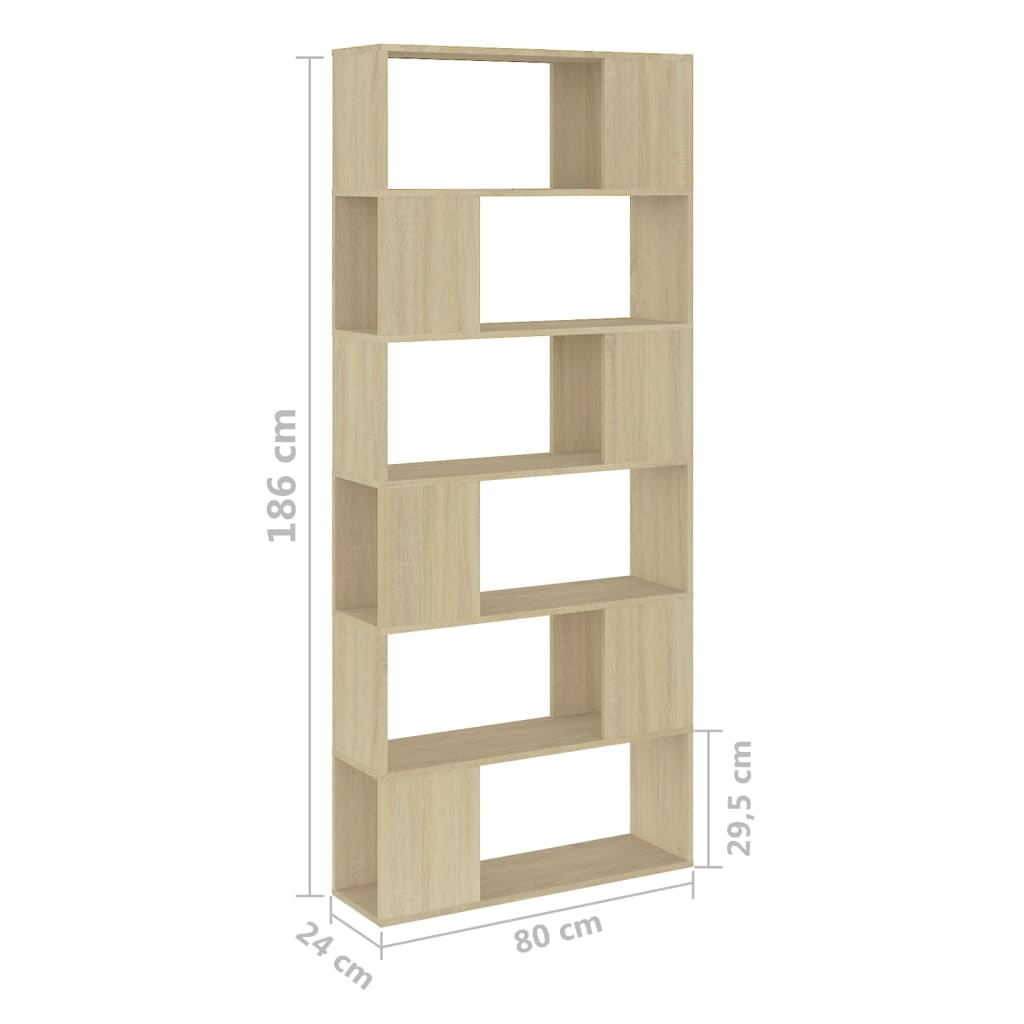 vidaXL bogreol/rumdeler 80x24x186 cm konstrueret træ sonoma-eg