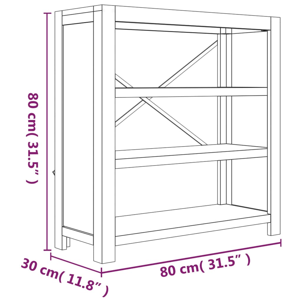 vidaXL bogreol med 3 hylder 80x30x80 cm massivt akacietræ