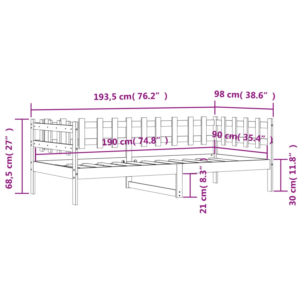 vidaXL daybed uden madras 90x190 cm massivt fyrretræ hvid