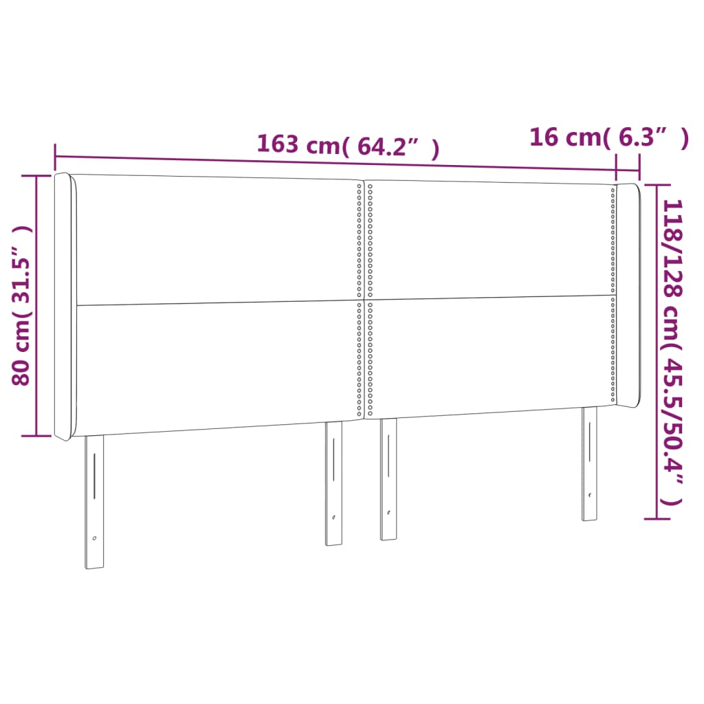 vidaXL sengegavl med kanter 163x16x118/128 cm fløjl sort