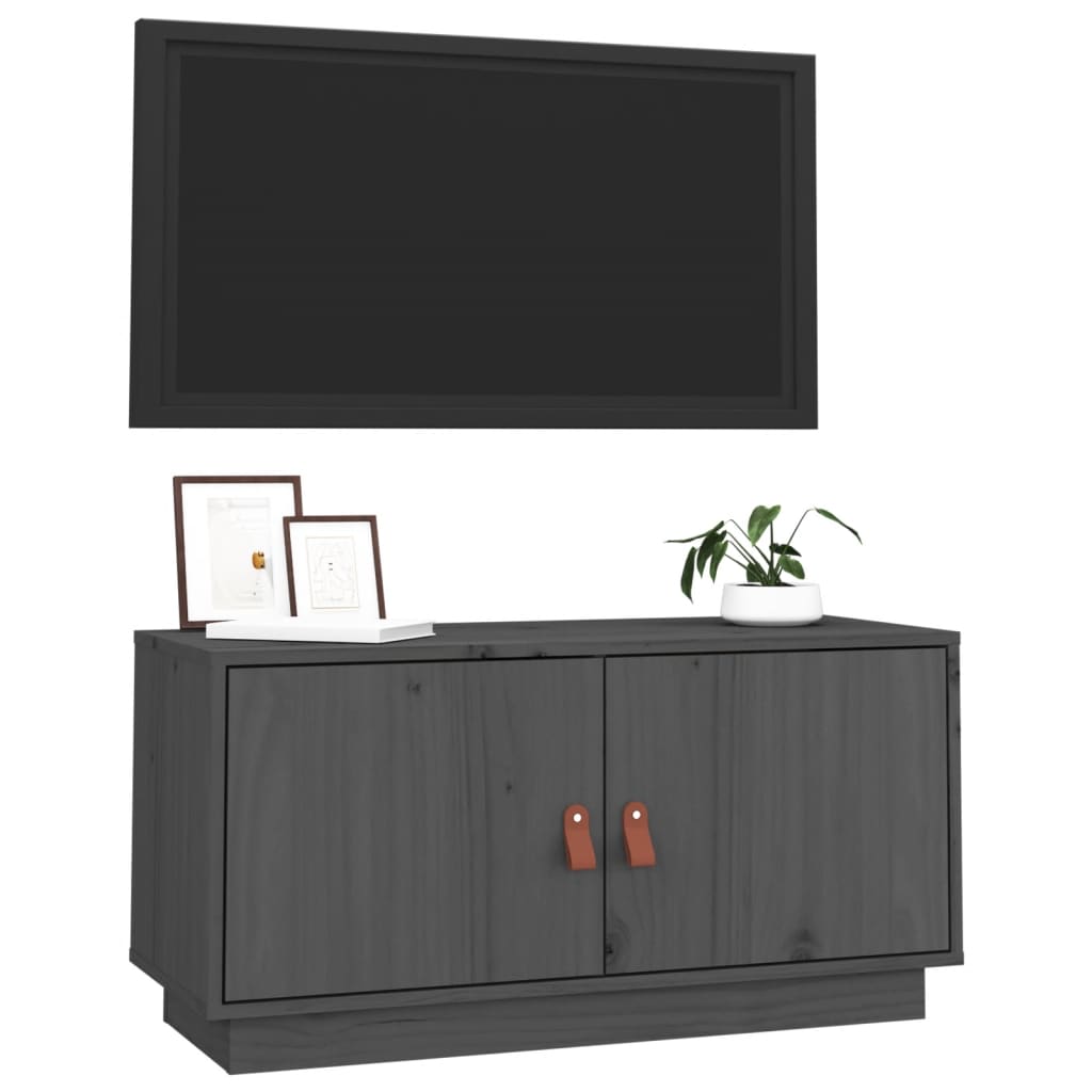 vidaXL tv-bord 80x34x40 cm massivt fyrretræ grå