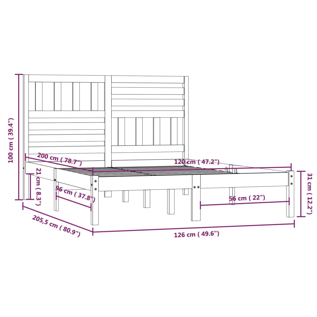 vidaXL sengeramme 120x200 cm massivt fyrretræ hvid