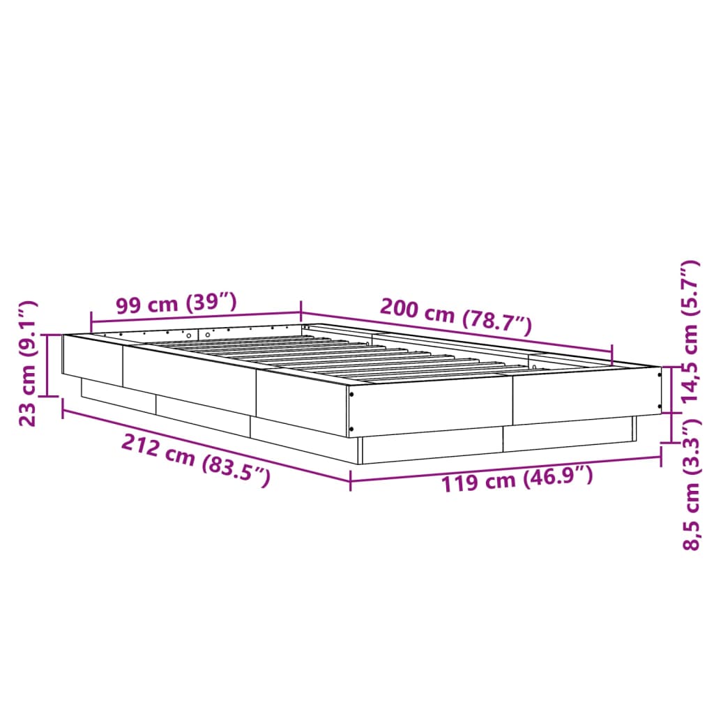 vidaXL sengeramme 100x200 cm konstrueret træ sort