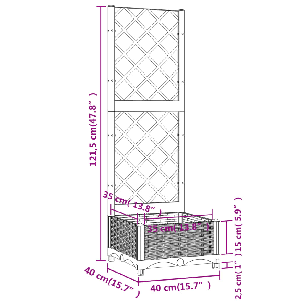 vidaXL plantekasse med espalier 40x40x121,5 cm PP sort