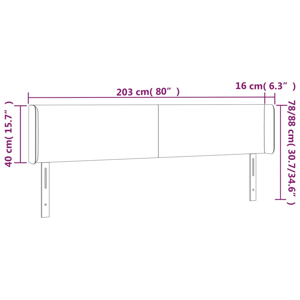 vidaXL sengegavl med kanter 203x16x78/88 cm fløjl sort