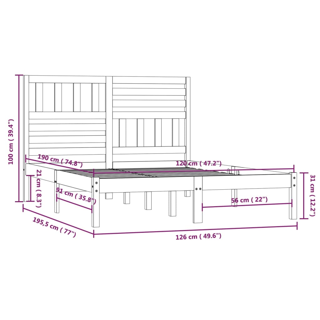 vidaXL sengeramme 120x190 cm Small Double massivt fyrretræ gyldenbrun