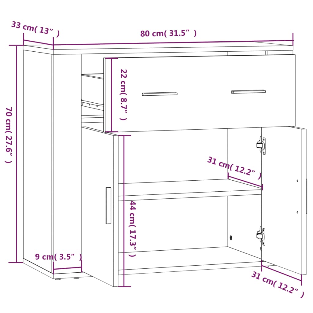 vidaXL skænk 80x33x70 cm konstrueret træ betongrå