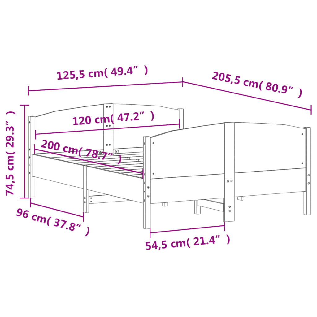 vidaXL sengeramme uden madras 120x200 cm massivt fyrretræ hvid