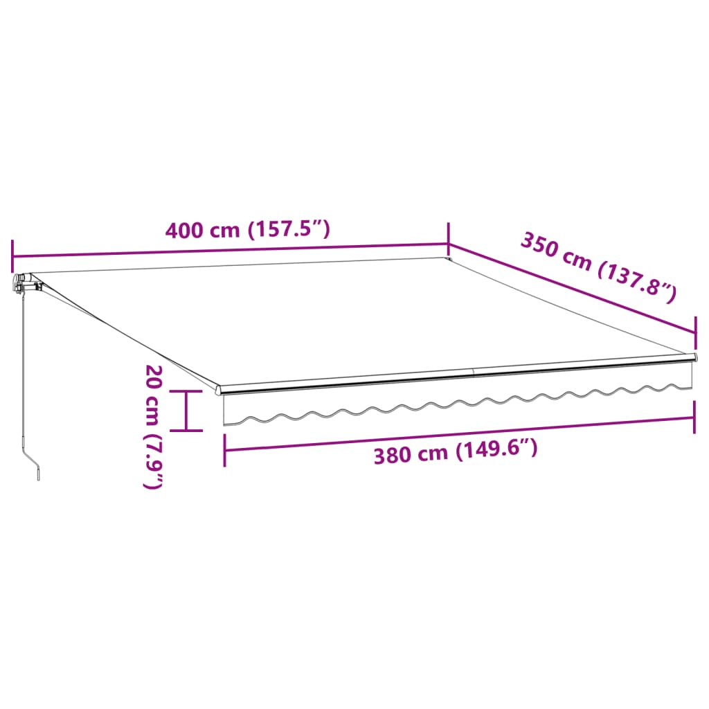 vidaXL markise med LED-lys 400x350 cm manuel betjening brun