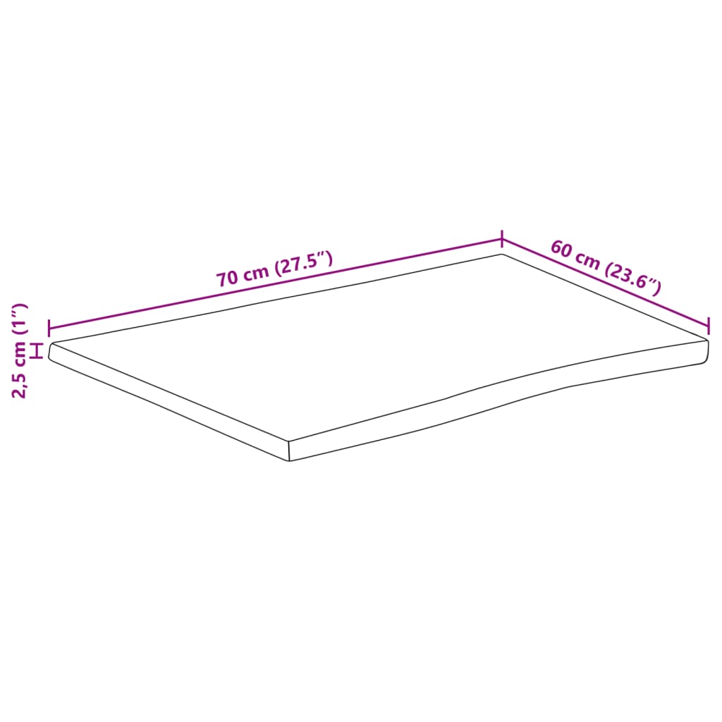 vidaXL bordplade 70x60x2,5 cm naturlig kant massivt ru mangotræ