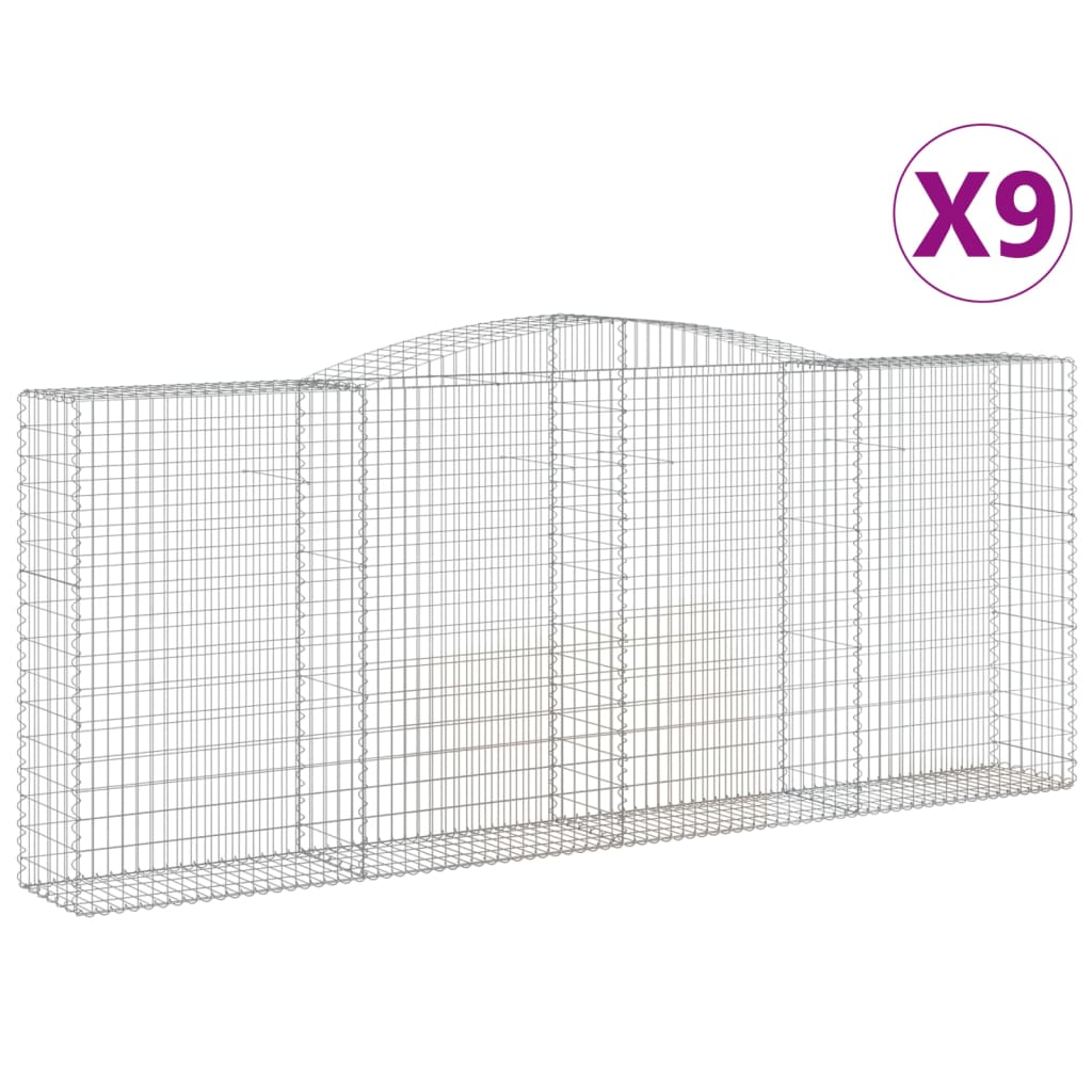 vidaXL buede gabionkurve 9 stk. 400x50x160/180 cm galvaniseret jern