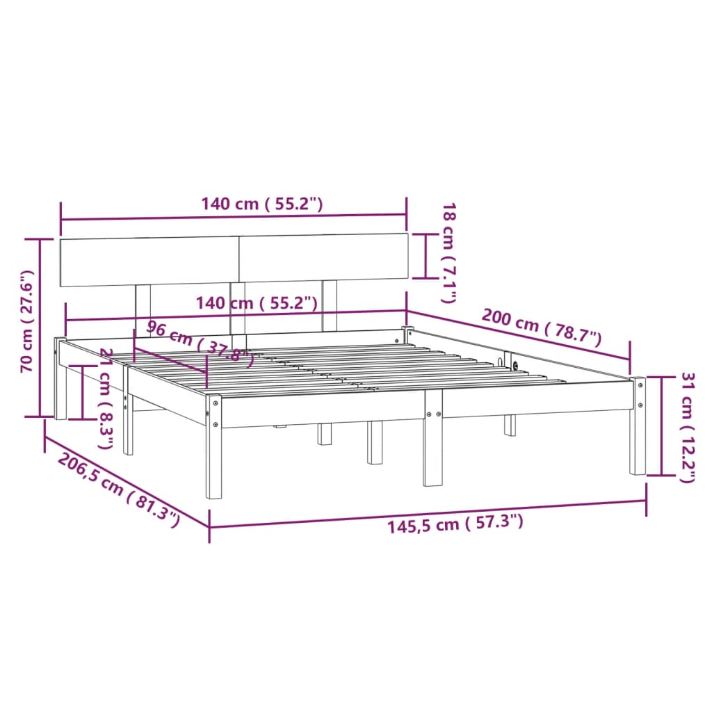 vidaXL sengeramme uden madras 140x200 cm massivt træ