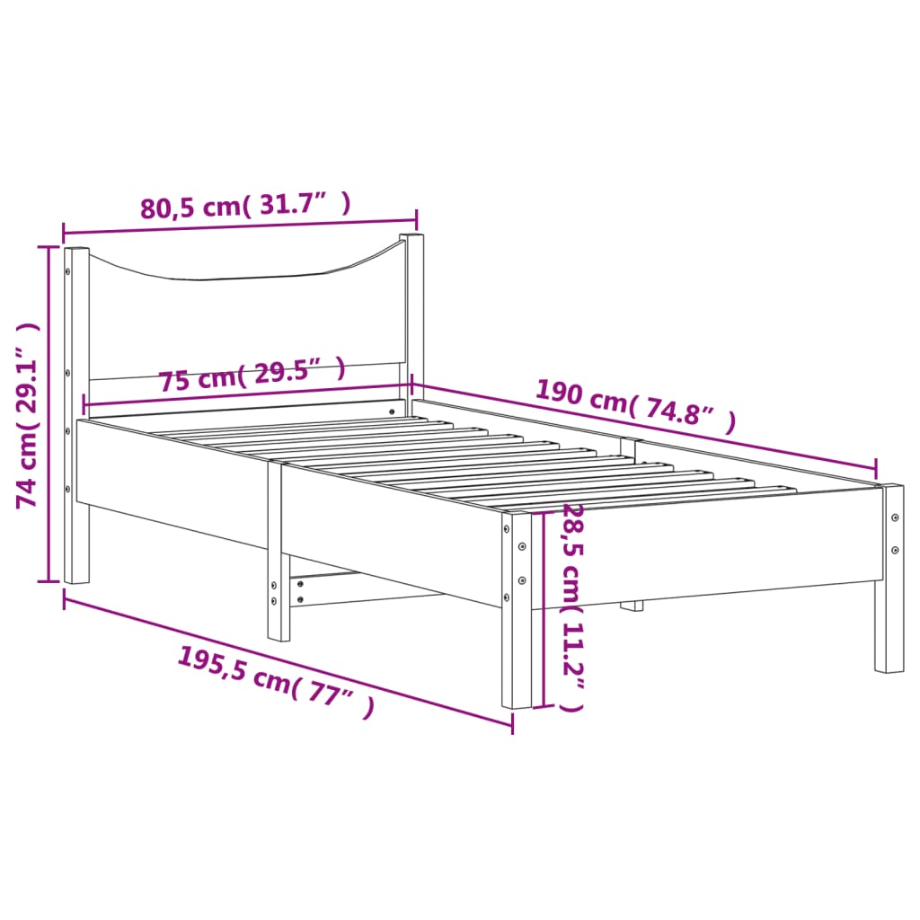 vidaXL sengeramme uden madras 75x190 cm massivt fyrretræ gyldenbrun