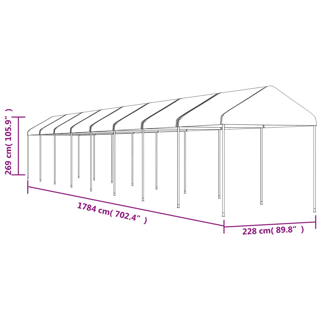 vidaXL pavillon med tag 17,84x2,28x2,69 m polyethylen hvid