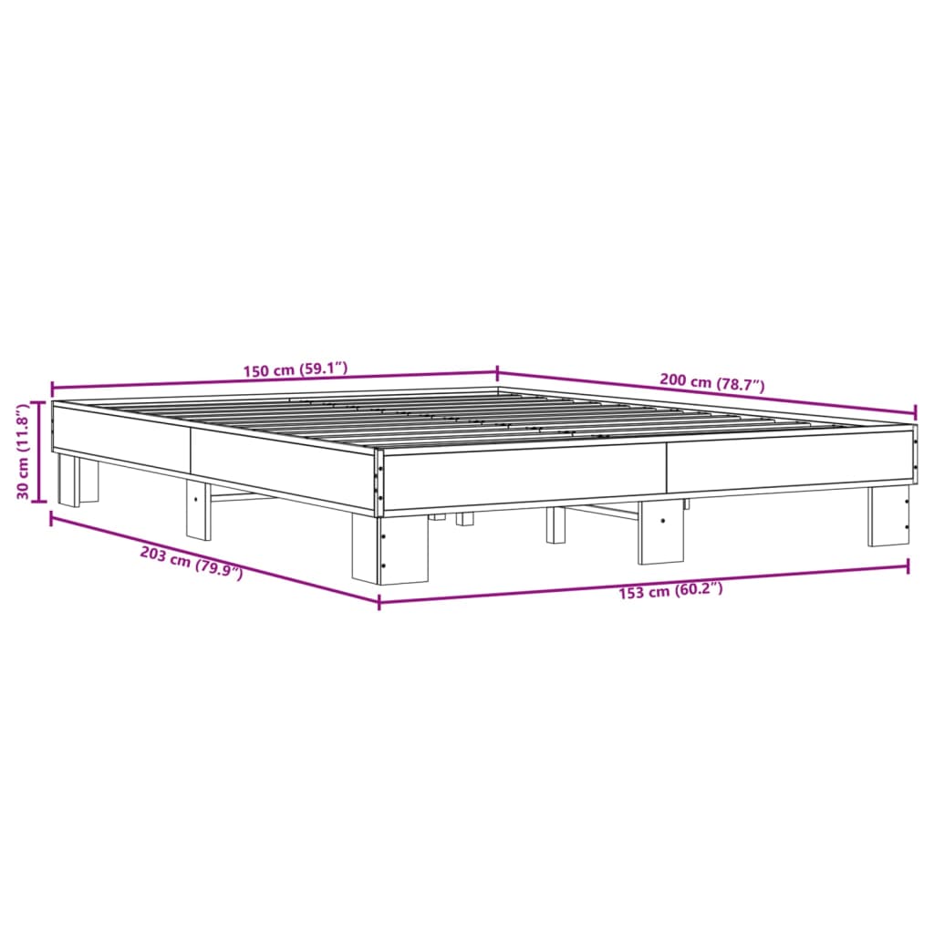 vidaXL sengestel 150x200cm konstrueret træ og metal røget egetræsfarve