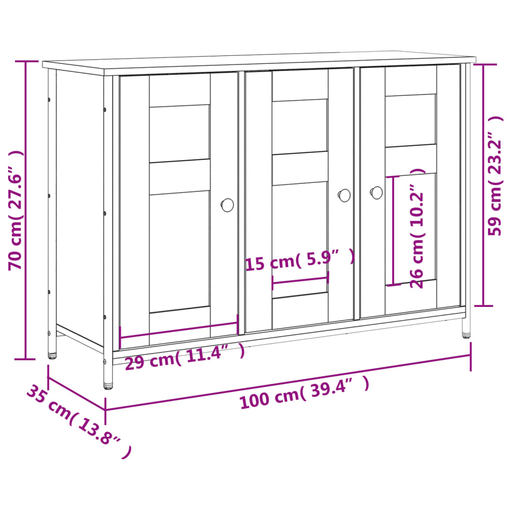 vidaXL skænk 100x35x70 cm konstrueret træ grå sonoma-eg