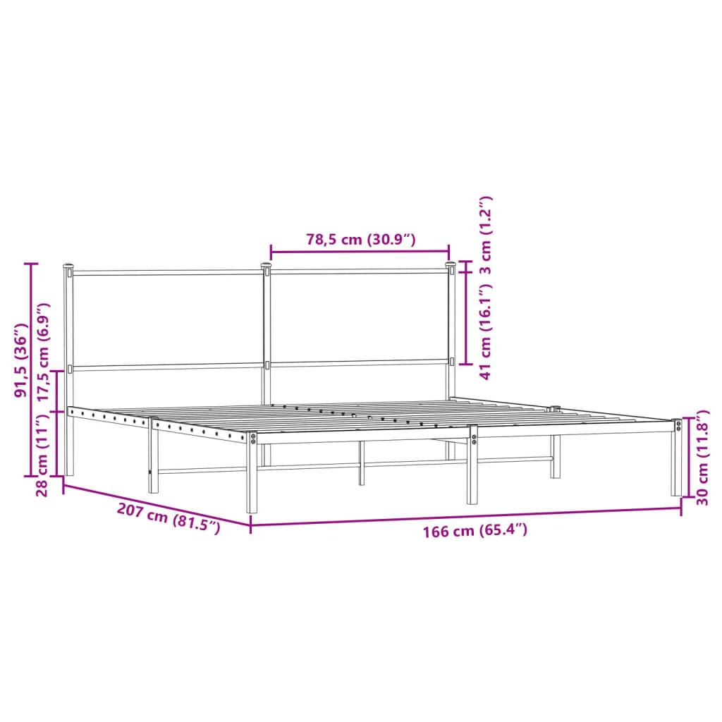 vidaXL sengeramme uden madras 160x200 cm metal røget egetræsfarve