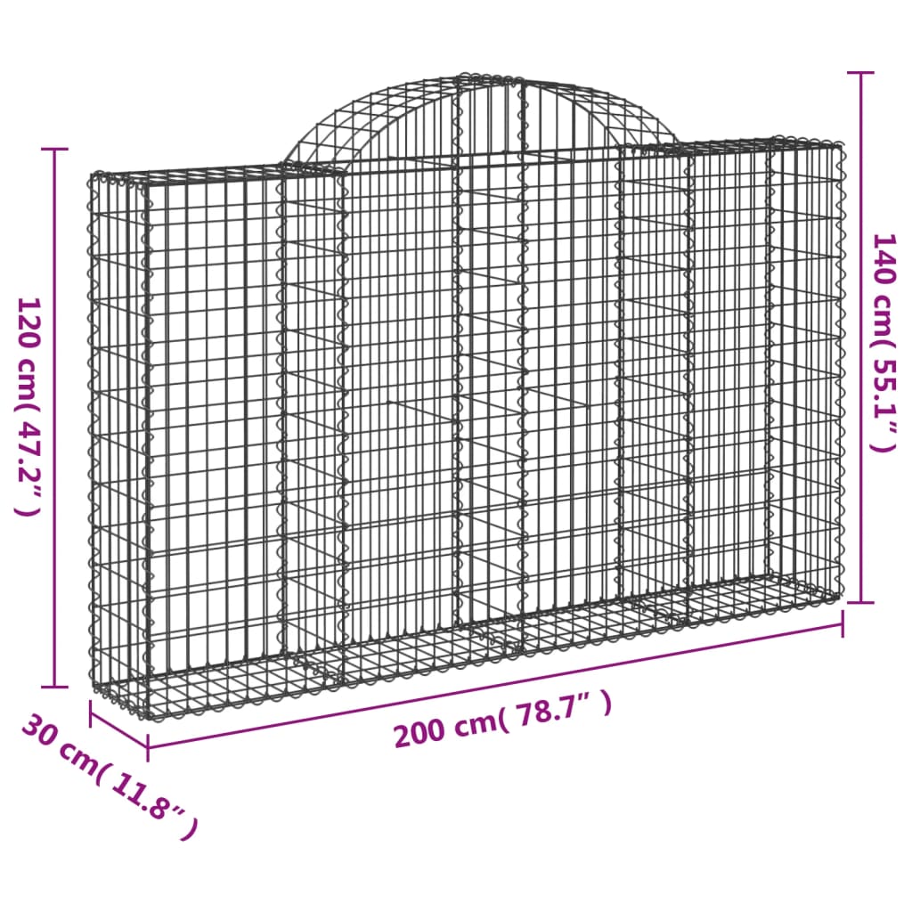 vidaXL buede gabionkurve 11 stk. 200x30x120/140 cm galvaniseret jern