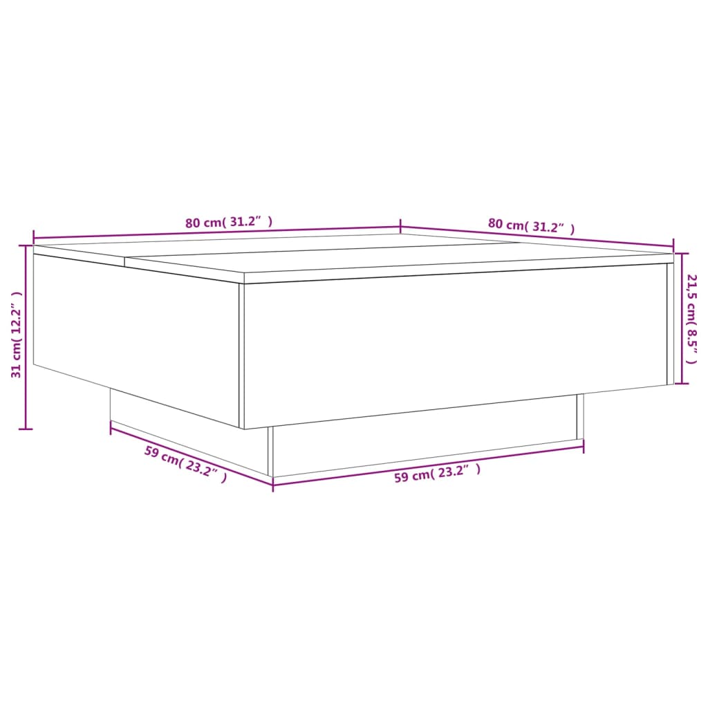 vidaXL sofabord 80x80x31 cm konstrueret træ grå sonoma-eg