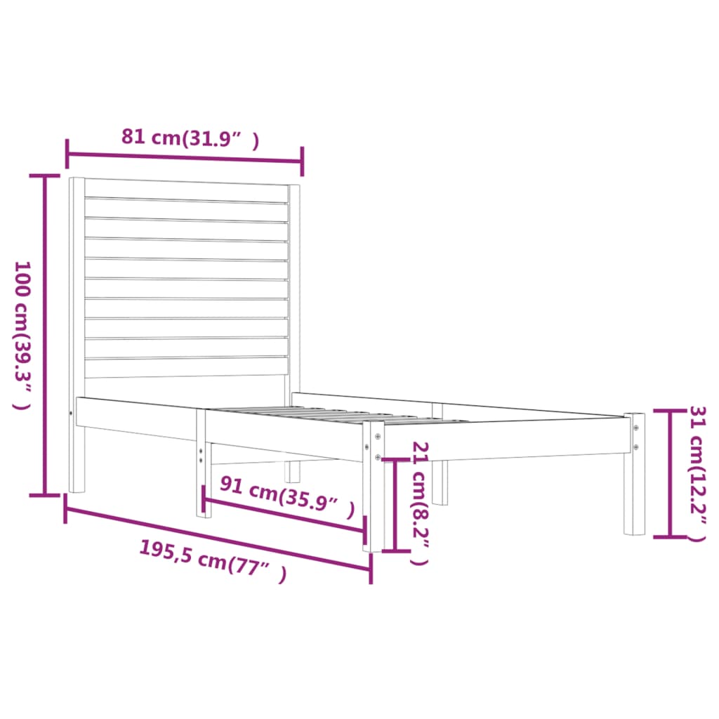 vidaXL sengeramme 75x190 cm Small Single massivt træ gyldenbrun