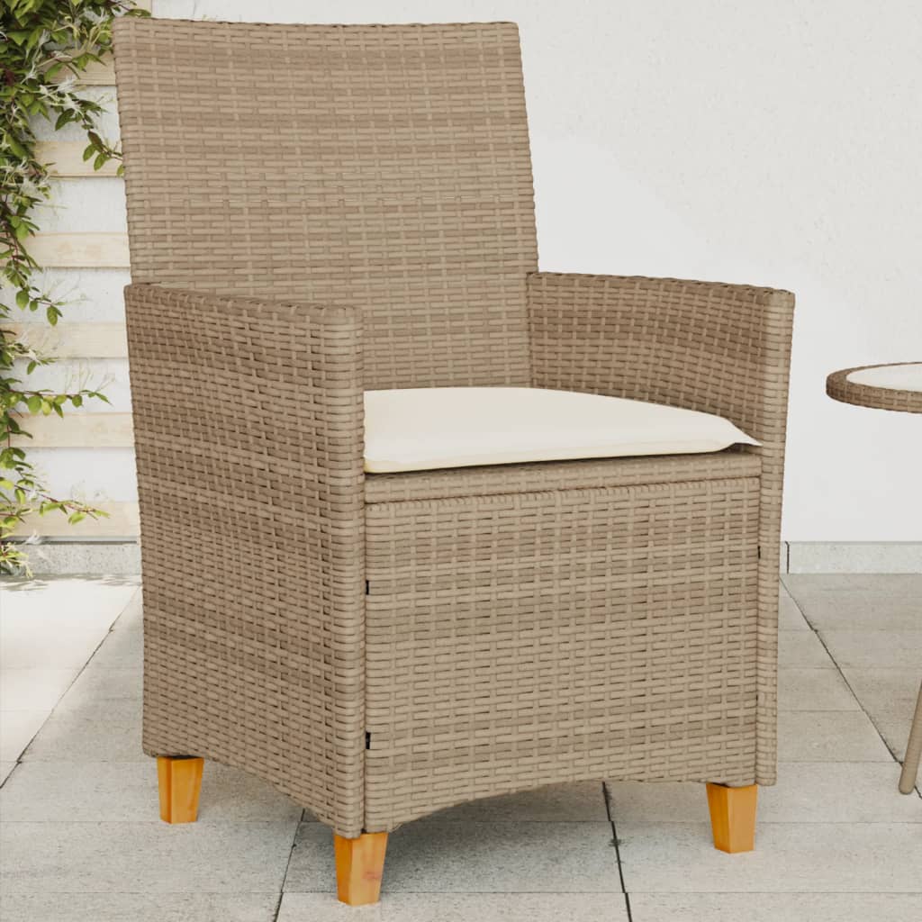 vidaXL havestole 2 stk. med hynder polyrattan og massivt træ beige