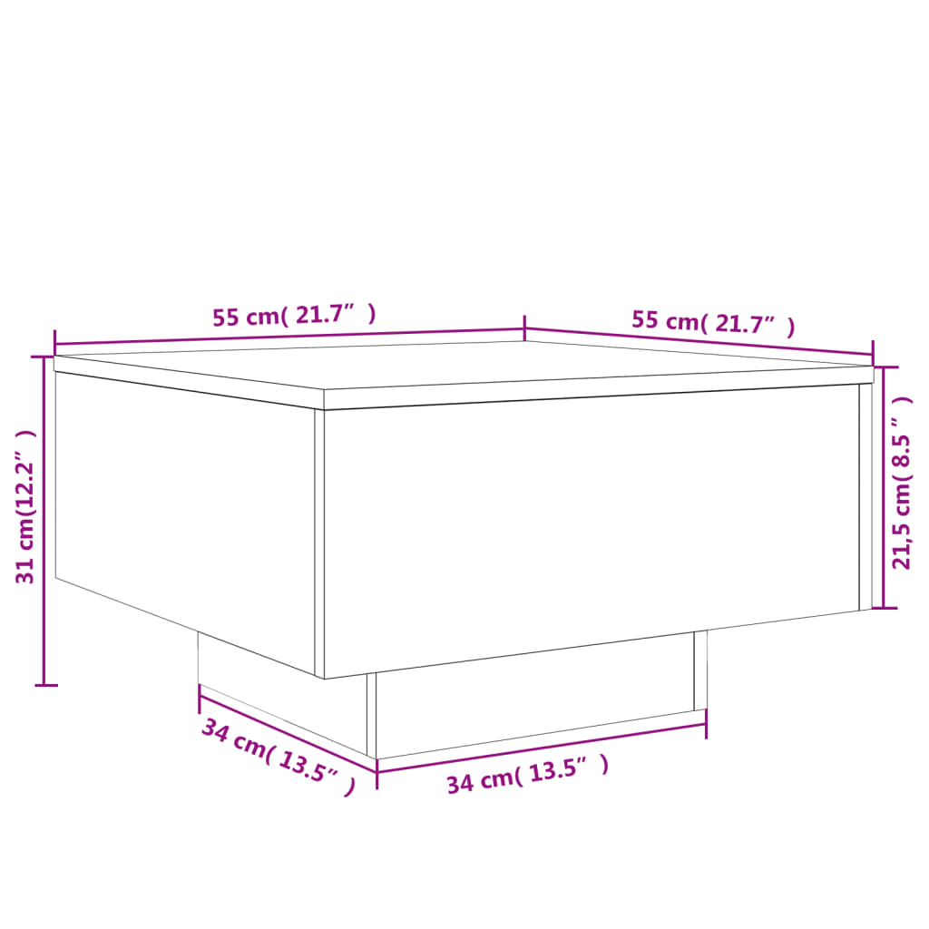 vidaXL sofabord 55x55x31 cm konstrueret træ røget egetræsfarve