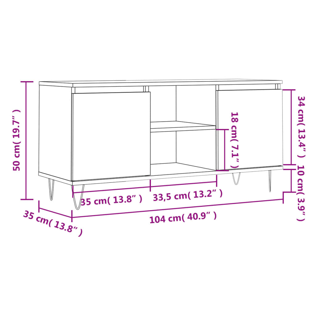 vidaXL tv-bord 104x35x50 cm konstrueret træ røget egetræsfarve