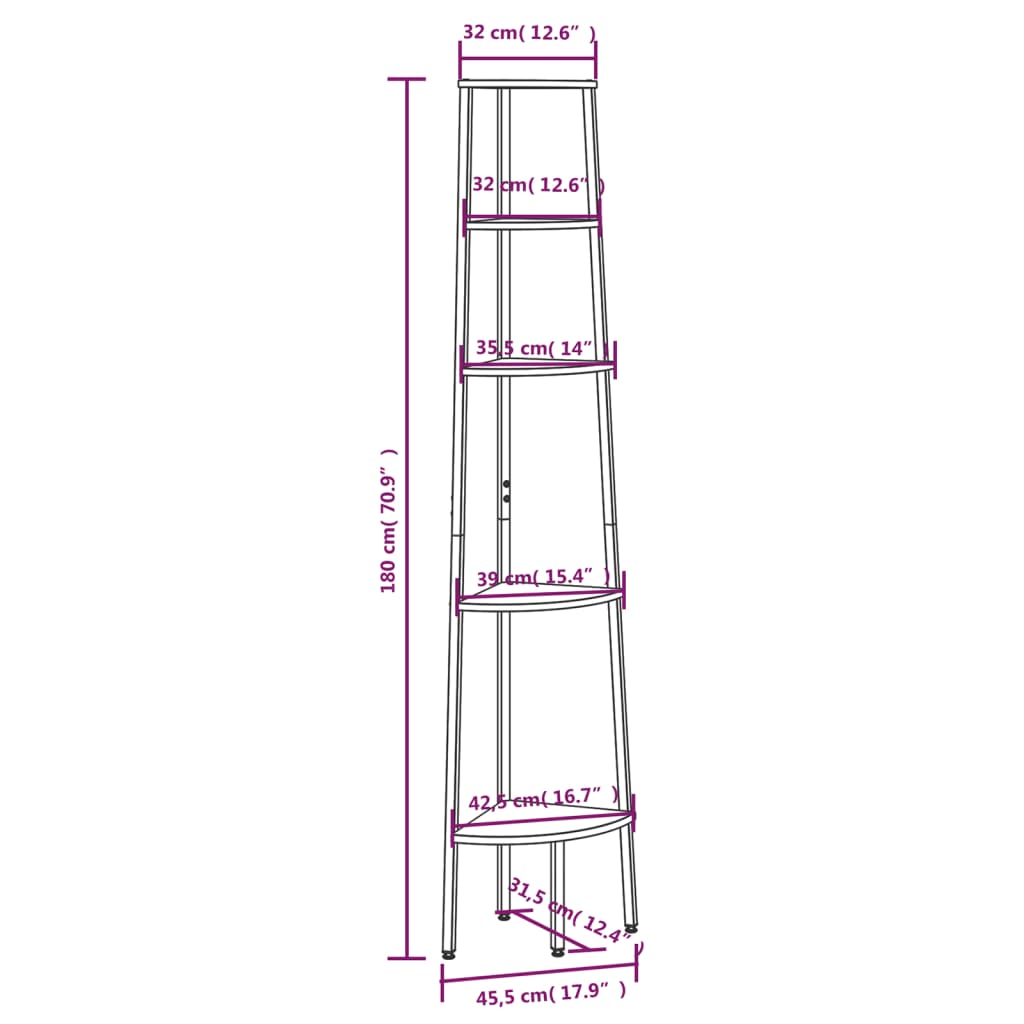 vidaXL stigereol med 5 hylder 45,5x31,5x180 cm sort