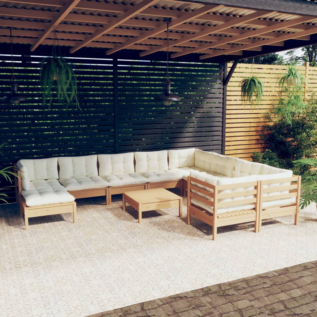vidaXL loungesæt til haven 11 dele med hynder fyrretræ gyldenbrun