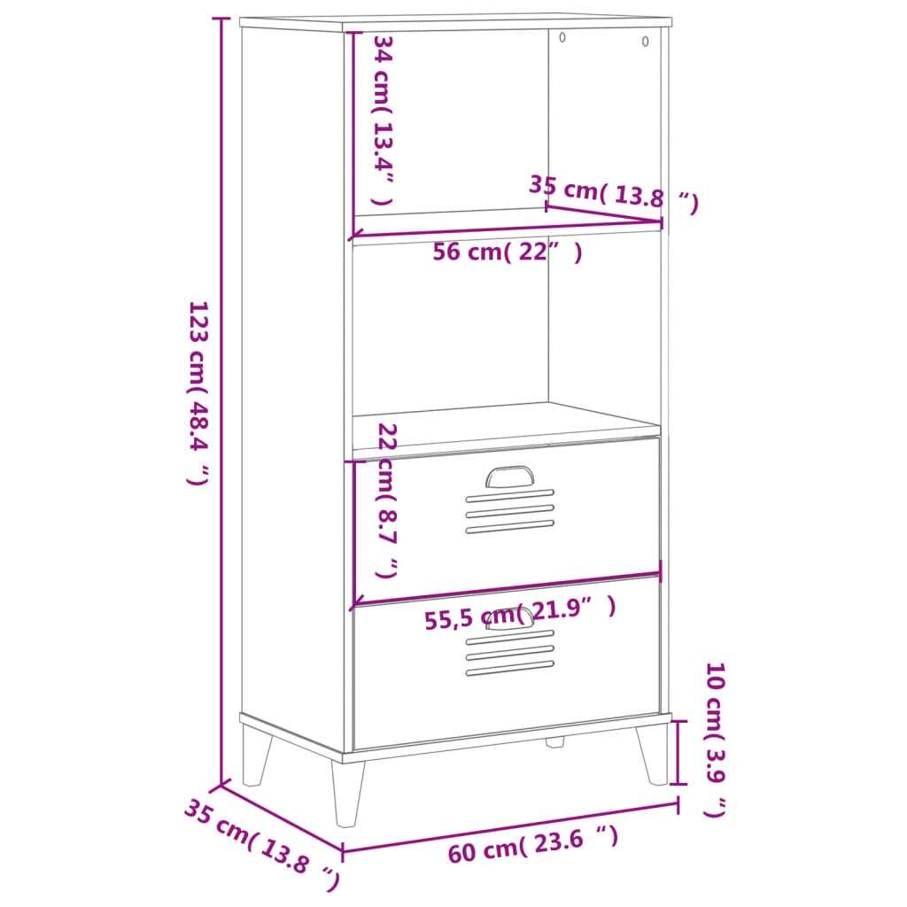 vidaXL bogskab VIKEN 60x35x123 cm konstrueret træ hvid