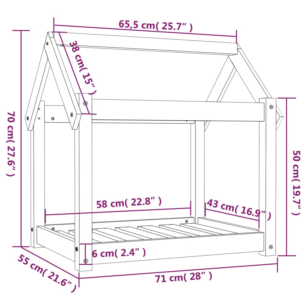 vidaXL hundeseng 71x55x70 cm massivt fyrretræ grå