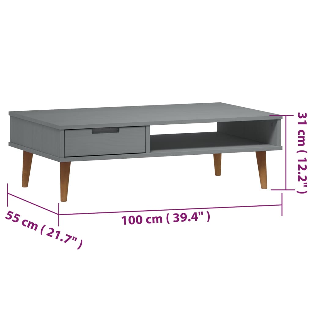 vidaXL sofabord MOLDE 100x55x31 cm massivt fyrretræ grå