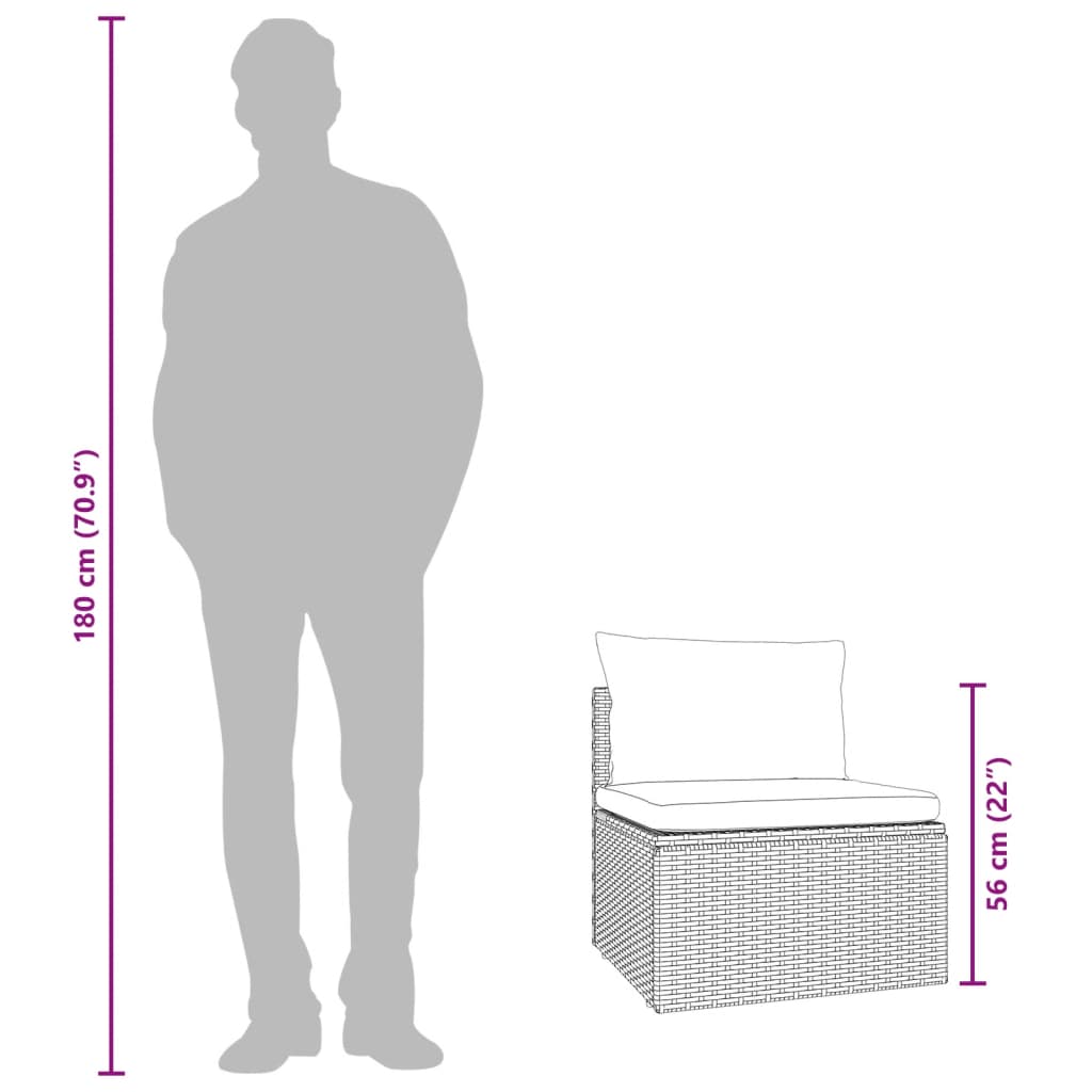 vidaXL midtermodul til havesofa med hynde 57x57x56 cm polyrattan grå