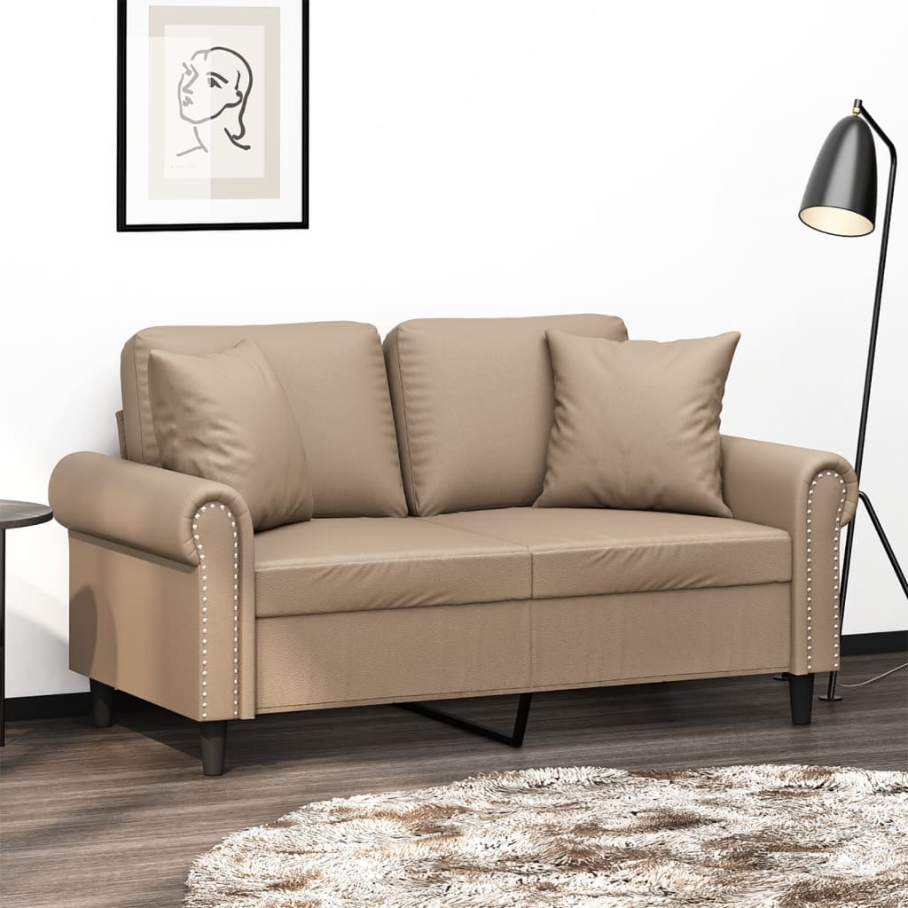 vidaXL 2-personers sofa med pyntepuder 120 cm kunstlæder cappuccino