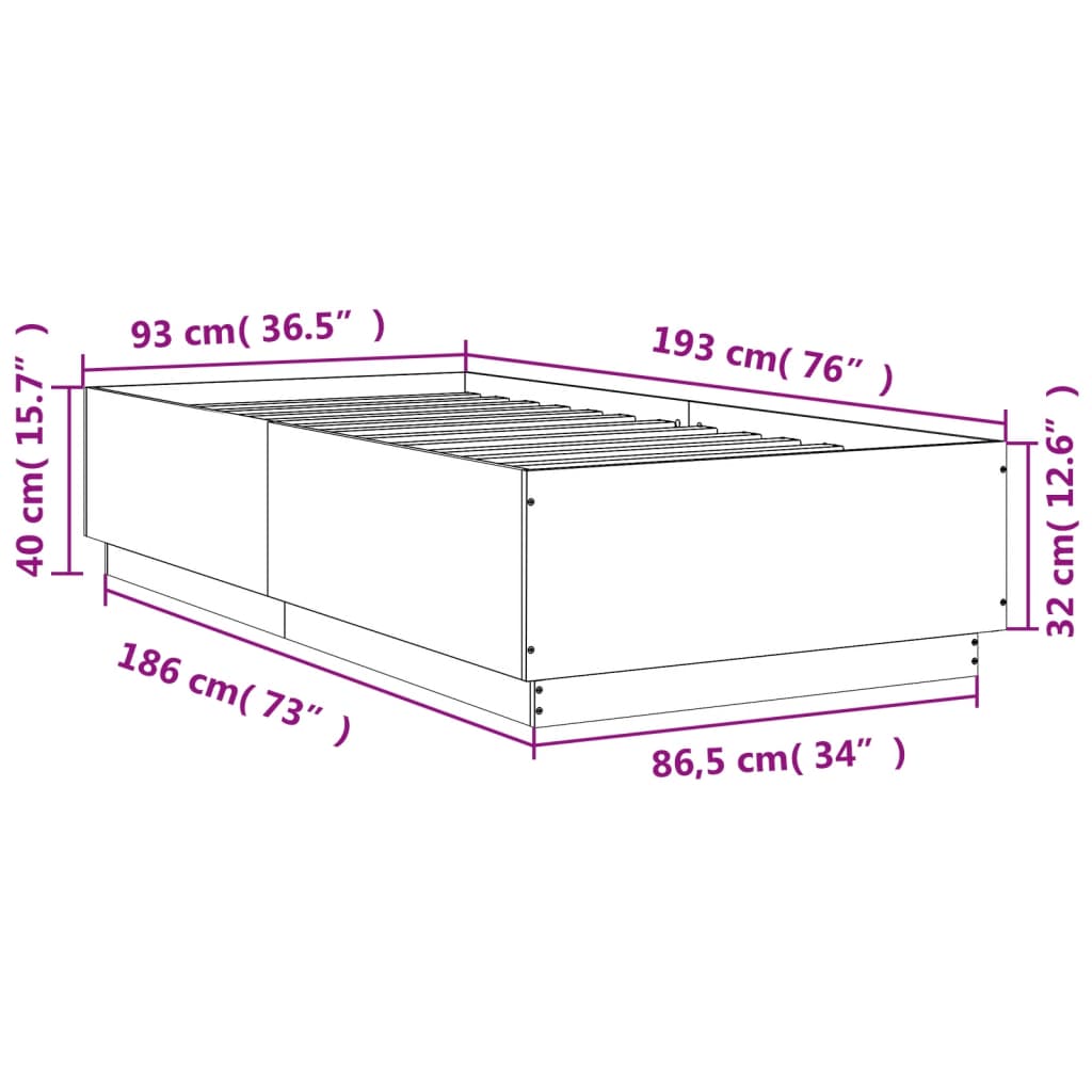 vidaXL sengeramme med LED-lys 90x190 cm konstrueret træ sonoma-eg