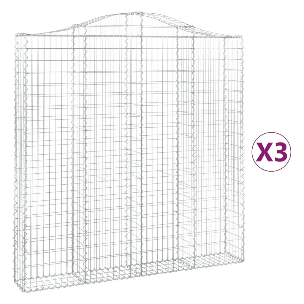 vidaXL buede gabionkurve 3 stk. 200x30x200/220 cm galvaniseret jern