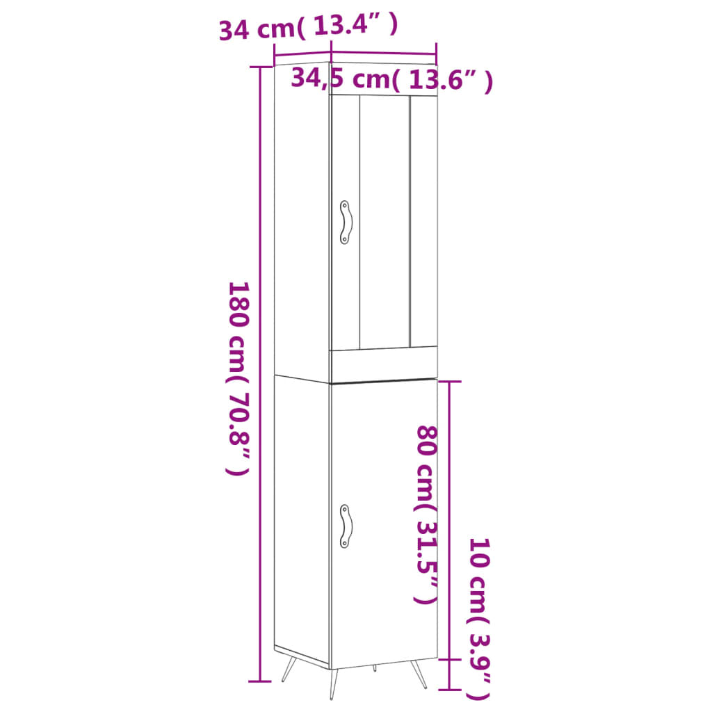 vidaXL skab 34,5x34x180 cm konstrueret træ sort