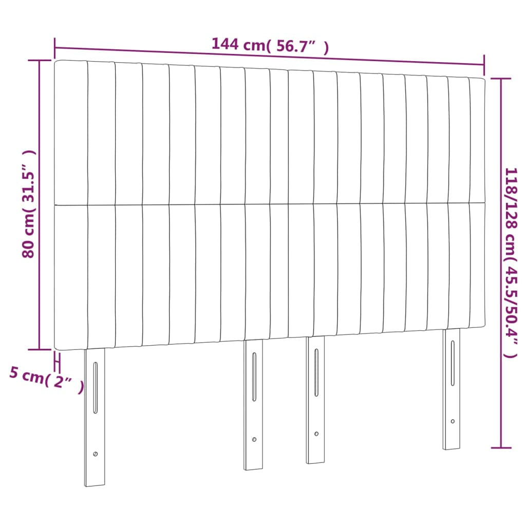 vidaXL sengegavl med LED-lys 144x5x118/128 cm fløjl sort