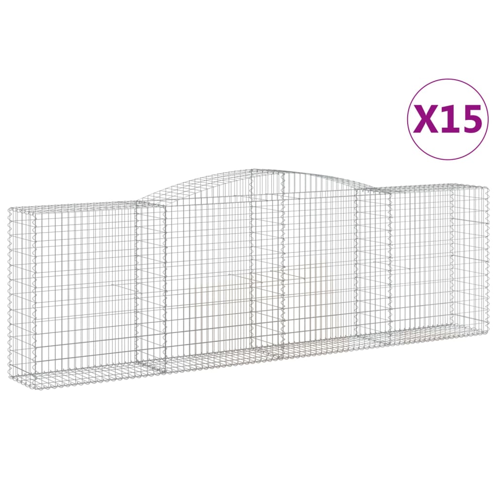 vidaXL buede gabionkurve 15 stk. 400x50x120/140 cm galvaniseret jern