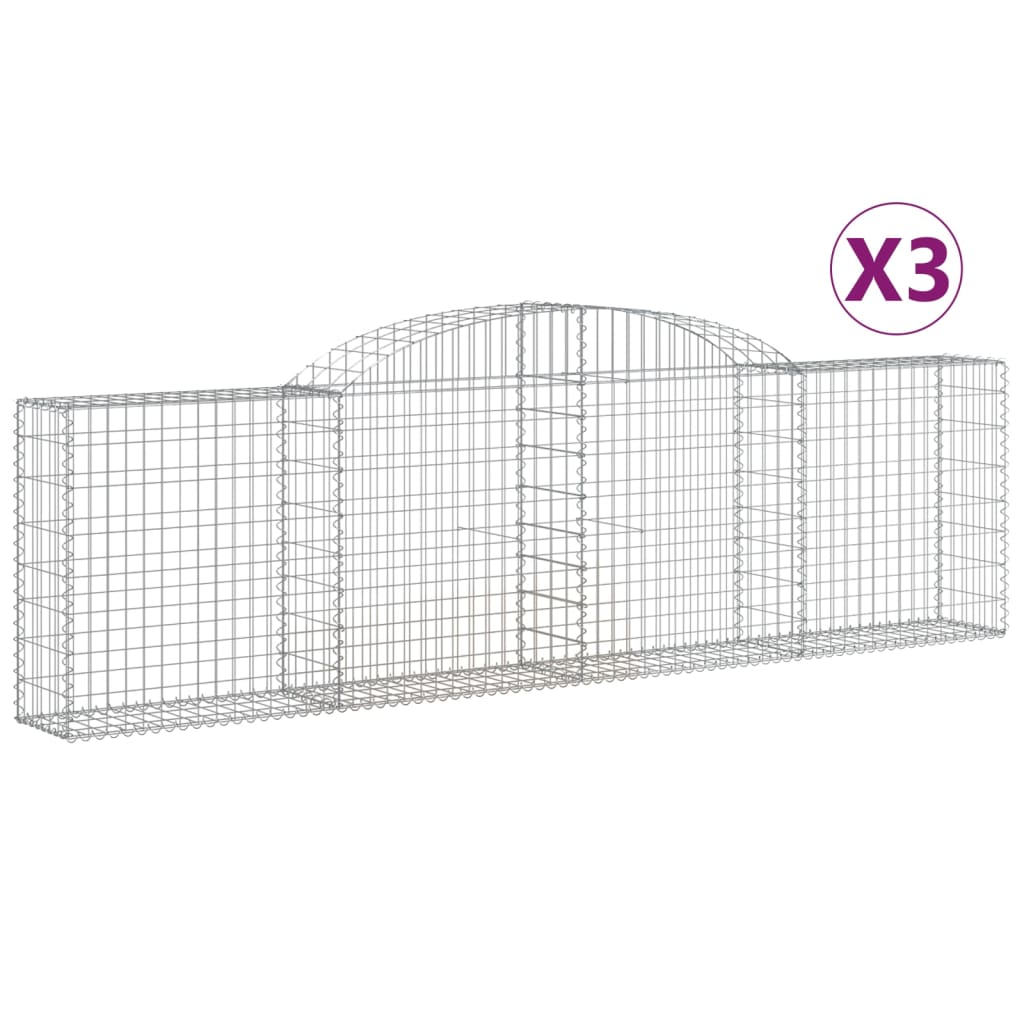 vidaXL buede gabionkurve 3 stk. 300x30x80/100 cm galvaniseret jern