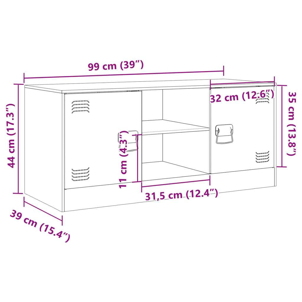 vidaXL tv-bord 99x39x44 cm stål antracitgrå