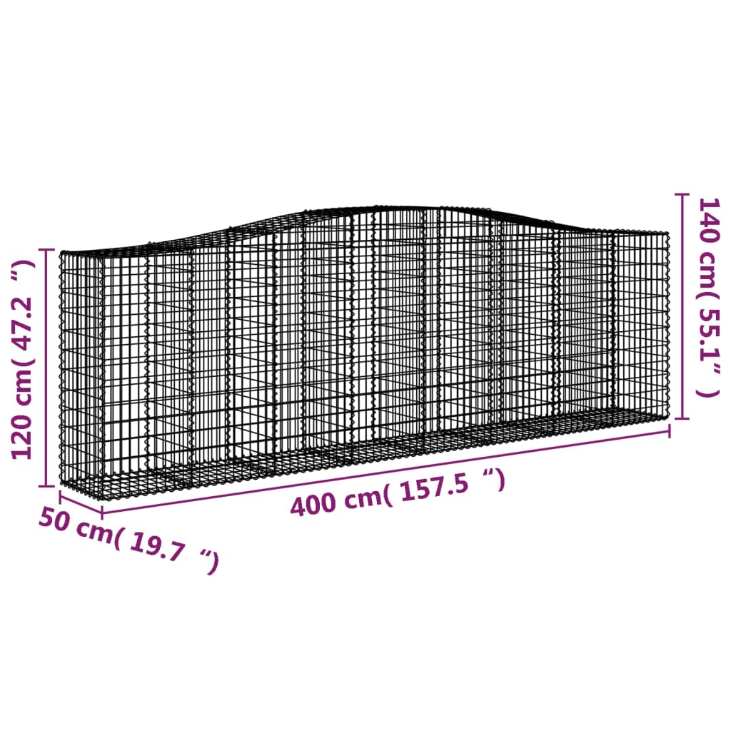 vidaXL buede gabionkurve 3 stk. 400x50x120/140 cm galvaniseret jern